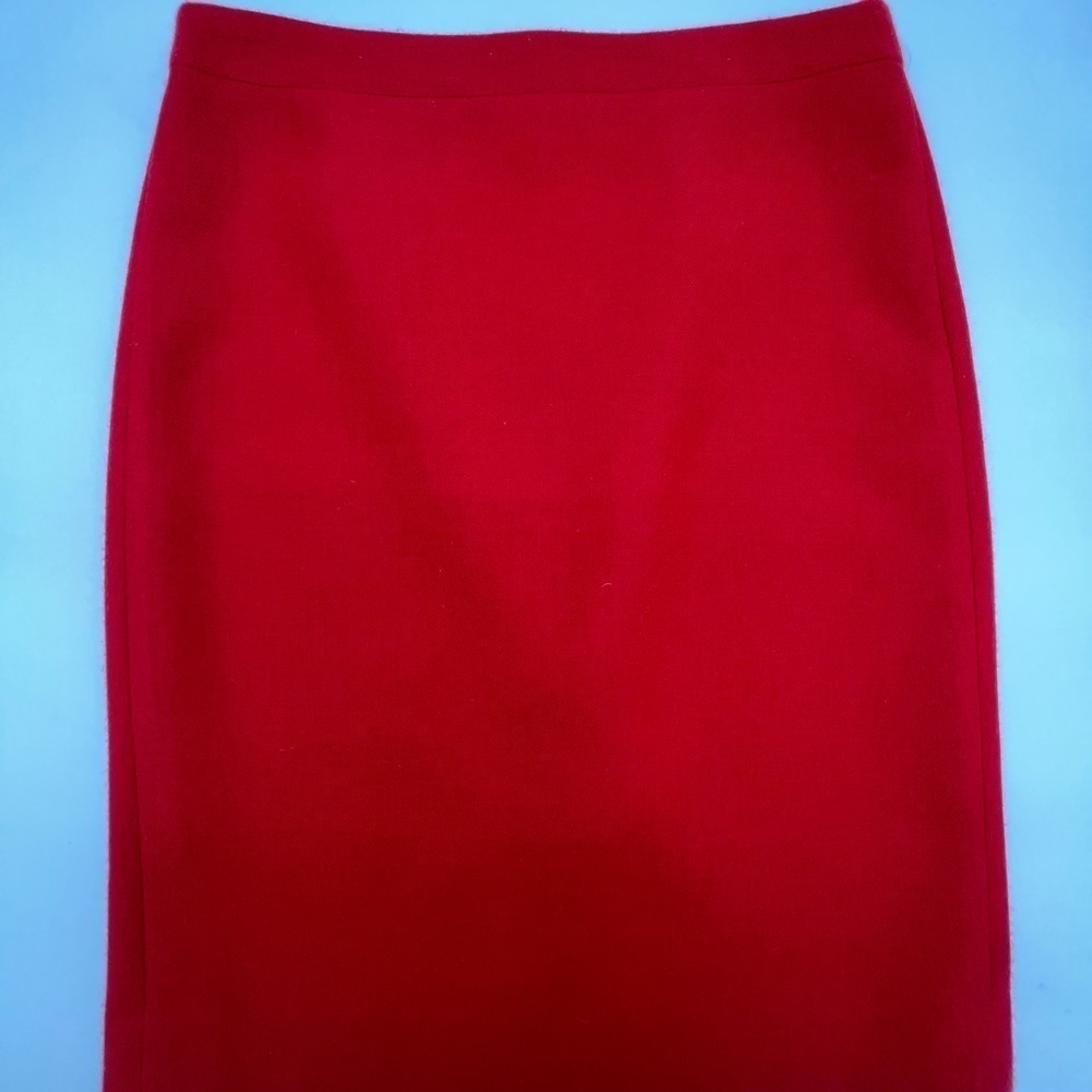 J CREW RED NO.2 PENCIL SKIRT IN ITALIAN STRETCH WOOL